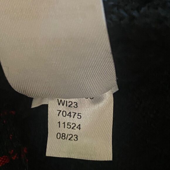 LOFT Black Cable Knit Plaid Trim Sweater Ruffle Neck Holiday Layered Look M - Picture 5 of 12